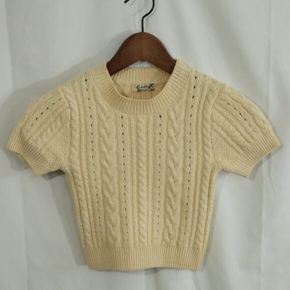 Free People Ivory Cable Knit Cropped Sweater Women’s xS butter yellow - Picture 1 of 7